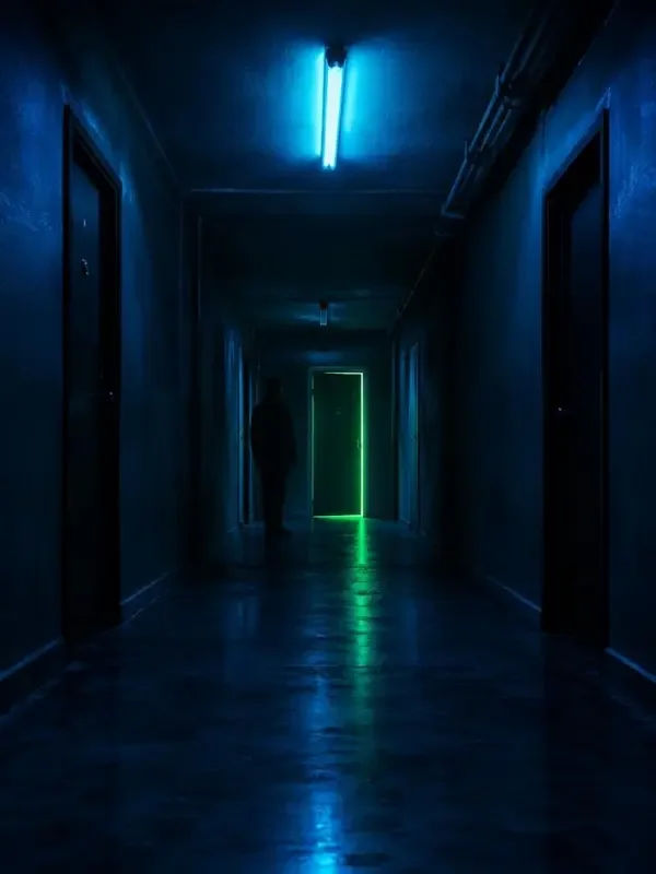 短剧《深夜十二点的合租人》首屏主视觉，悬疑题材